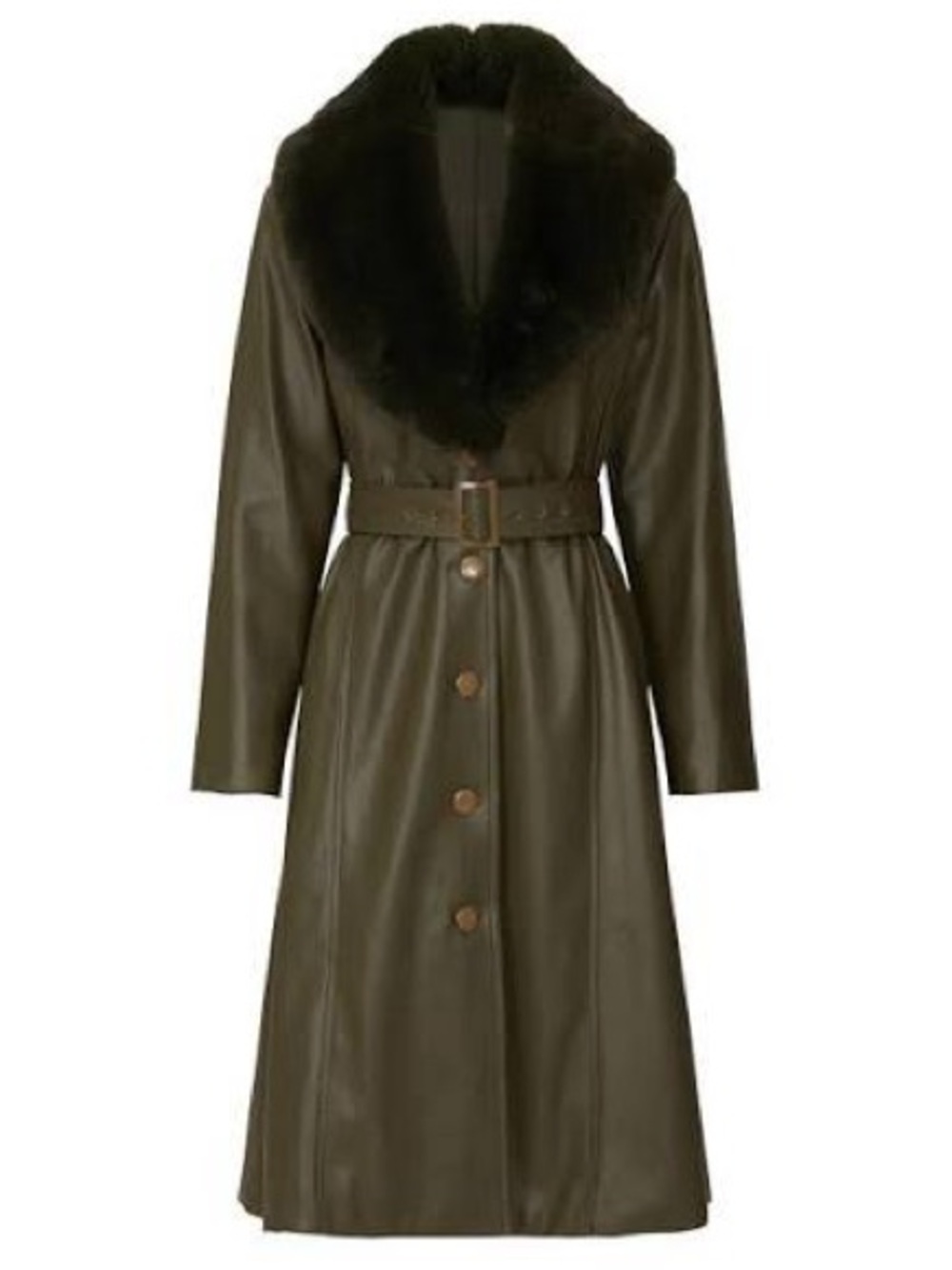 Hutch Liv trench coat in green vegan leather faux fur sz L